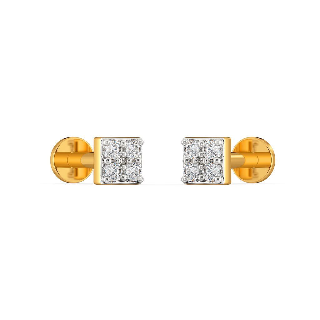 Pair So Square Diamond Earrings