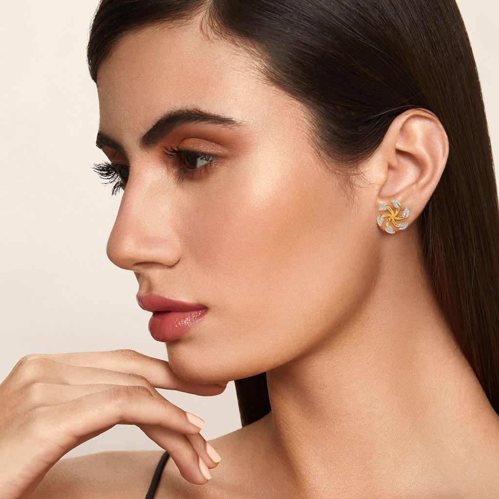 Halo Leaves Diamond Earrings